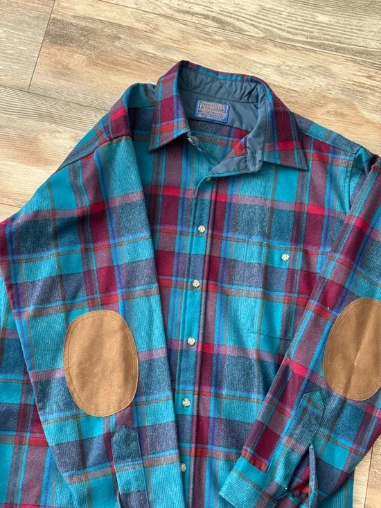 Vintage Pendleton 100% Wool Ombre Shadow Plaid Flannel Board Lodge Shirt Large - Picture 1 of 9